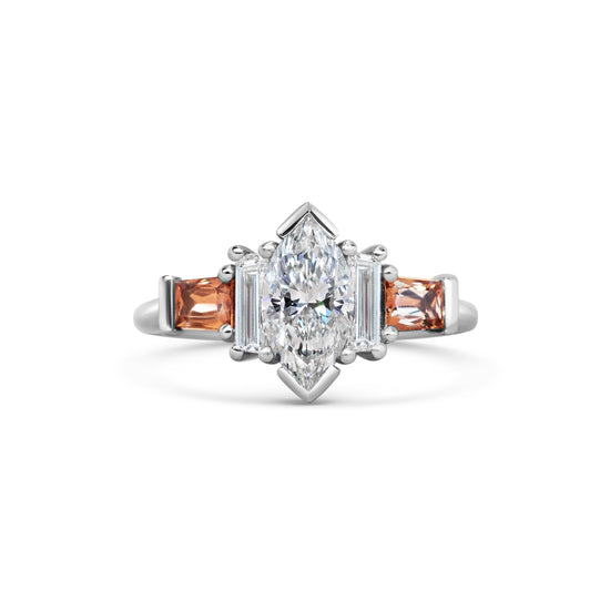 Michelle Oh White Diamond & Peach Sapphire Art Deco Ring | The Cut London