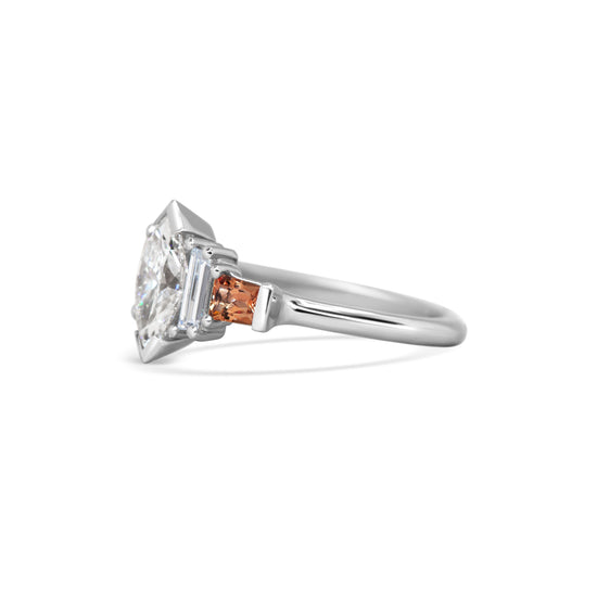 Michelle Oh White Diamond & Peach Sapphire Art Deco Ring | The Cut London