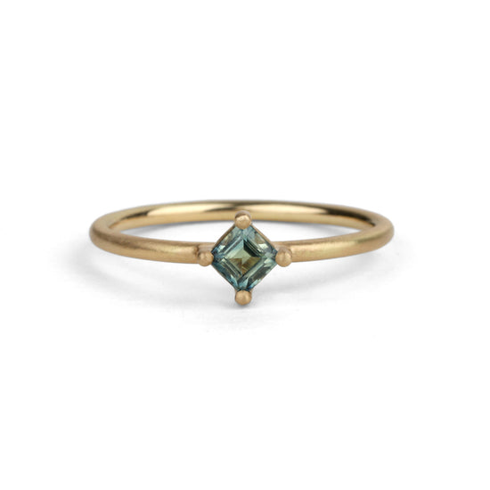 Shimell & Madden Teal Sapphire Square Solo Ring | The Cut London
