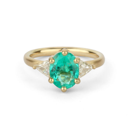 Shimell & Madden Oval Emerald & Trillion Diamond Trio Ring | The Cut London