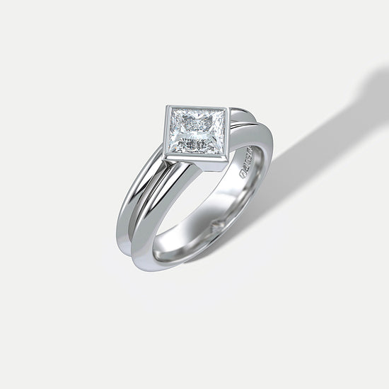 Hannah Martin Square Diamond Bond Platinum Ring | The Cut London