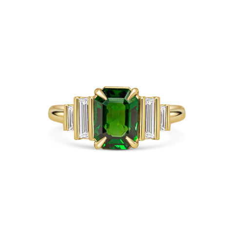 Michelle Oh Green Tsavourite Art Deco Five Stone Ring