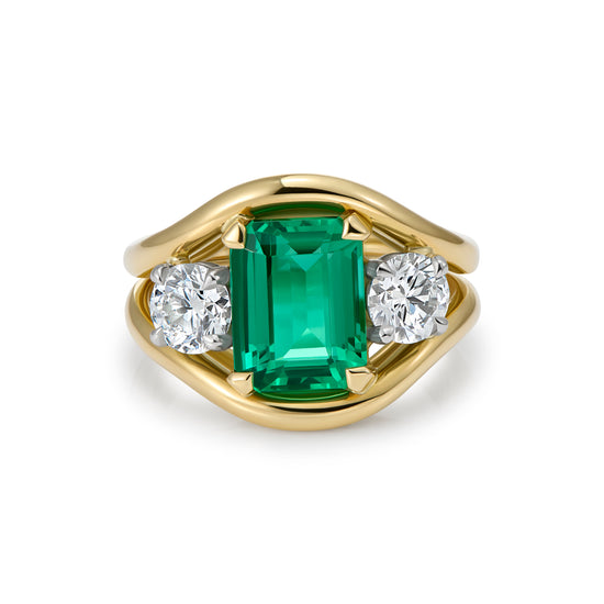 Minka Emerald & Diamond Three Stone Ring | The Cut London