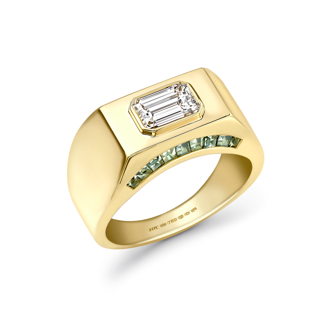  Emerald Cut Diamond & Green Sapphire Ring by Hattie Rickards | The Cut London