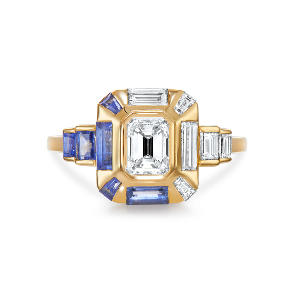  Emerald Cut Diamond & Sapphire Ring by V by Laura Vann | The Cut London