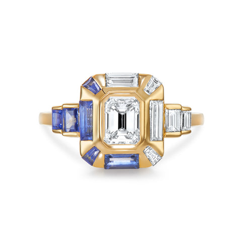 V by Laura Vann Emerald Cut Diamond & Sapphire Ring