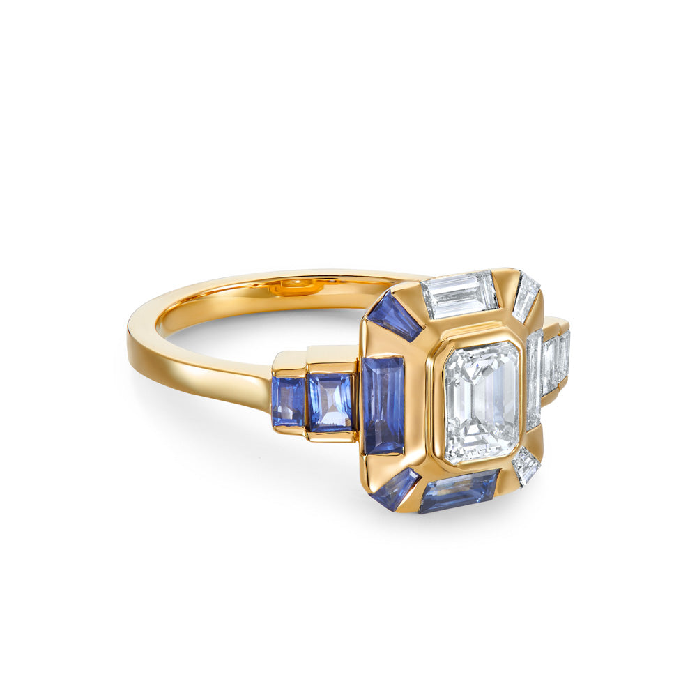  Emerald Cut Diamond & Sapphire Ring by V by Laura Vann | The Cut London