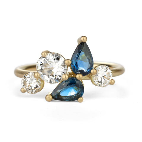 Shimell & Madden Blue Pear Asterism Cluster Ring