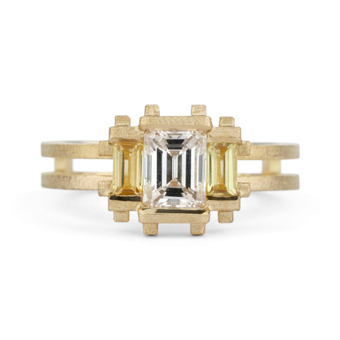 Shimell & Madden Diamond & Sapphire Three Stone Parallel Ring
