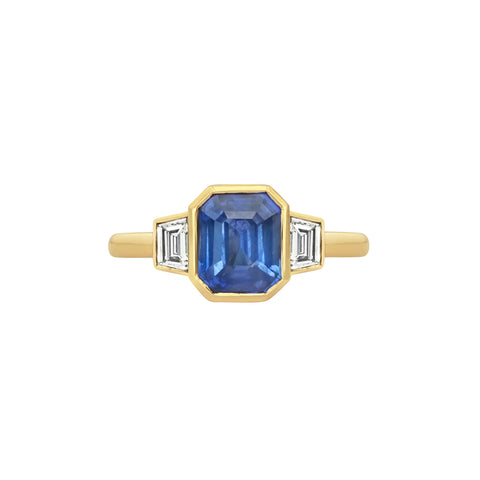 Gee Woods Sapphire and Trapezoid Diamond Ring