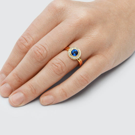 Gee Woods Modern Blue Sapphire Halo Ring | The Cut London