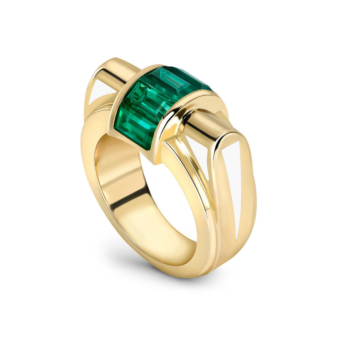  Modern Deco Emerald Bridge Ring by Emma Franklin | The Cut London
