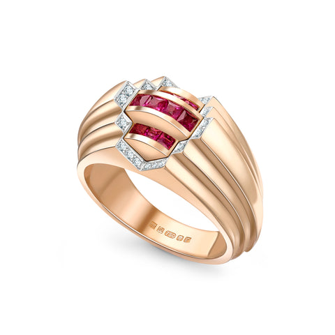 Emma Franklin Pink Sapphire & Diamond Stepped Ring