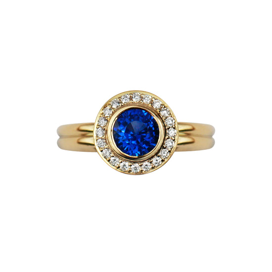 Gee Woods Modern Blue Sapphire Halo Ring | The Cut London