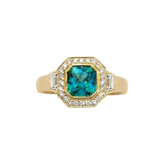 Gee Woods Octagonal Sea Green Sapphire Halo Ring | The Cut London