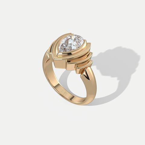 Hannah Martin Drop Diamond Beat Gold Ring