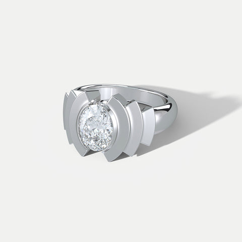 Hannah Martin Oval Diamond Beat Platinum Ring