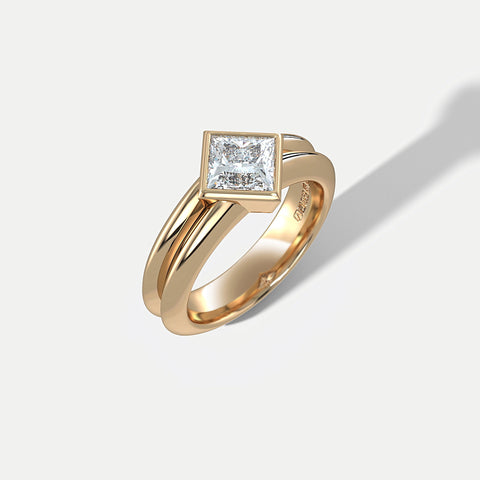 Hannah Martin Square Diamond Bond Gold Ring