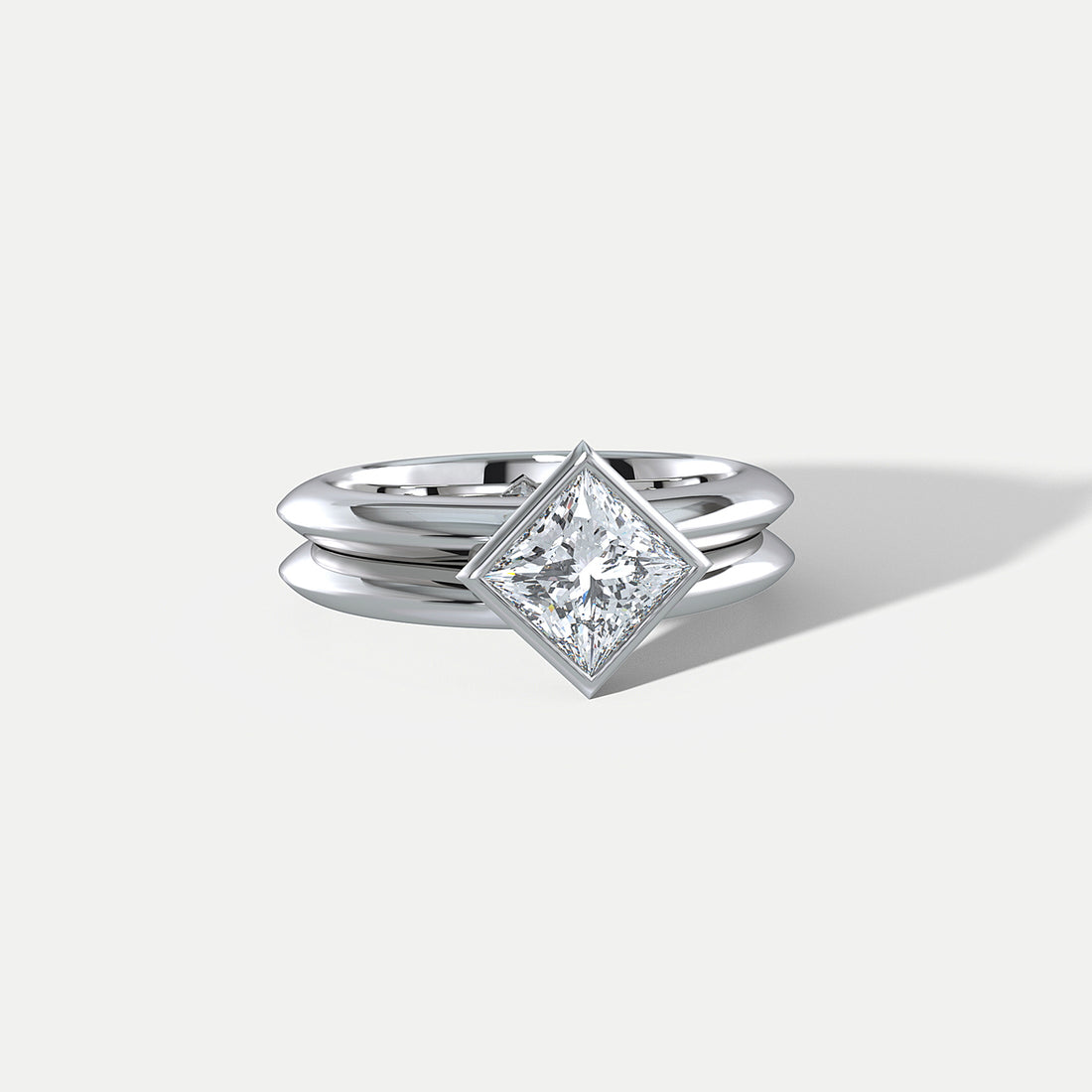  Square Diamond Bond Platinum Ring by Hannah Martin | The Cut London