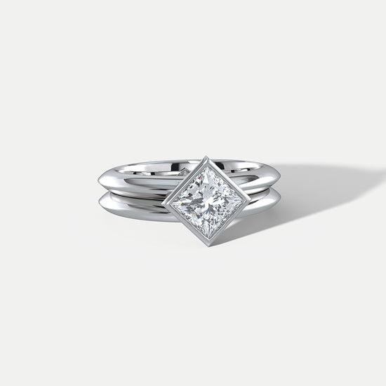 Hannah Martin Square Diamond Bond Platinum Ring | The Cut London