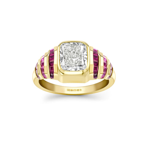 Hattie Rickards Cushion Cut Diamond & Pink Sapphire Ring