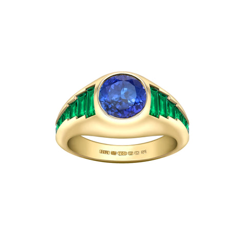 Hattie Rickards Sapphire & Baguette Cut Emerald Ring