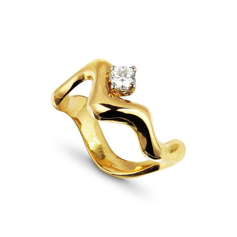 Jessie Thomas Sculptural Gold Ring with Floating Diamond