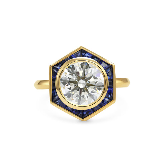 Rachel Boston Geometric Sapphire Halo Diamond Ring | The Cut London