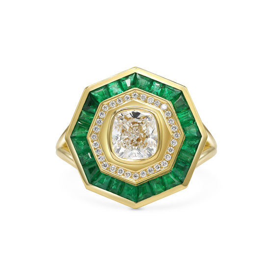 Rachel Boston Vintage Style Emerald & Diamond Bespoke Ring | The Cut London