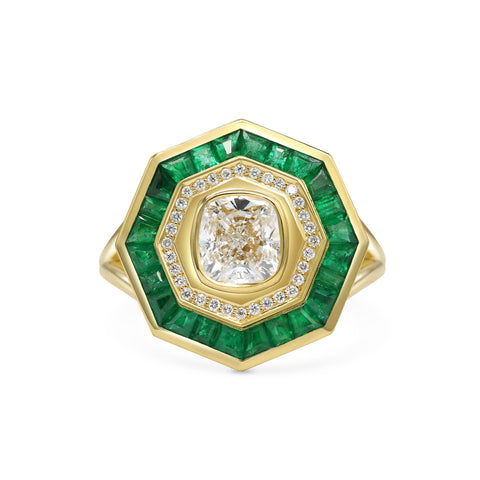 Rachel Boston Vintage Style Emerald & Diamond Bespoke Ring