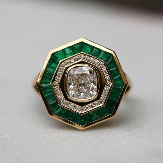 Rachel Boston Vintage Style Emerald & Diamond Bespoke Ring | The Cut London